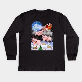 Santa Clause Drives Pig Reindeer Sleigh Kids Long Sleeve T-Shirt